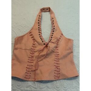 KZN Peach Faux Suede Lace Up Halter Top Corset Style Pink Size M NWT,